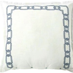 Rose Tree Euro Sham Reversible White Indigo Blue Chain Link Border NEW